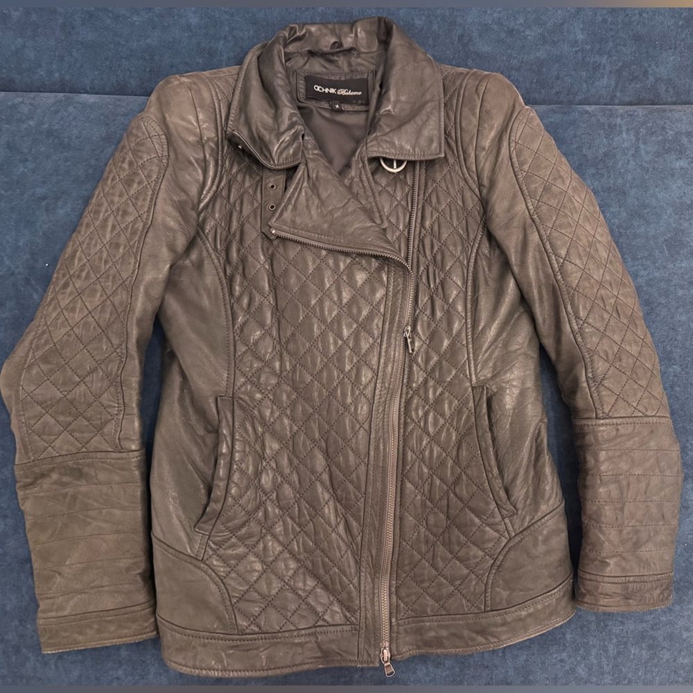Chic Gray Quilted Leather Jacket
